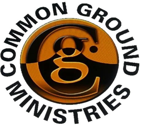 Common Ground Ministries logo — an interlocking Cg monogram inside a half-black, half-amber circle
